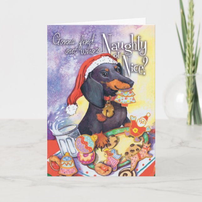Naughty Santa Doxie Holiday Card (Front)