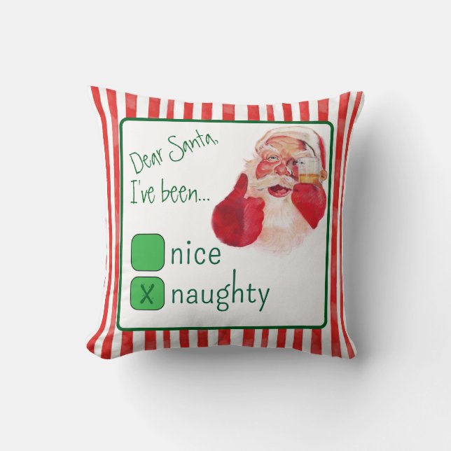 Naughty Santa Throw Pillow (Front)