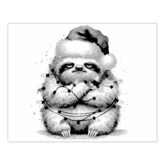 naughty sloth tangled in lights rubber stamp