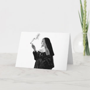 Naughty Smoking Nun Card
