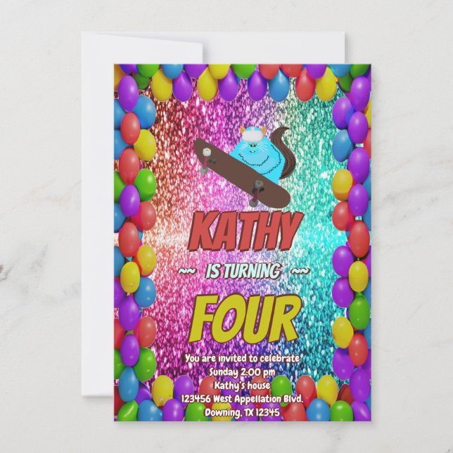 Naughty Squirrel Skateboard Birthday Party Invite (Front)