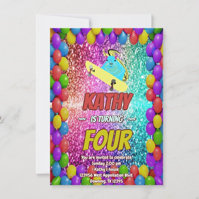 Naughty Squirrel Skateboard Birthday Party Invite (Front)