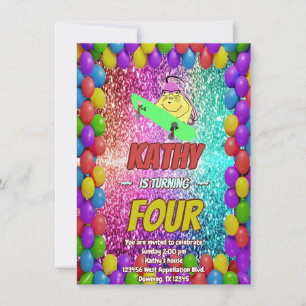 Naughty Squirrel Skateboard Birthday Party Invite