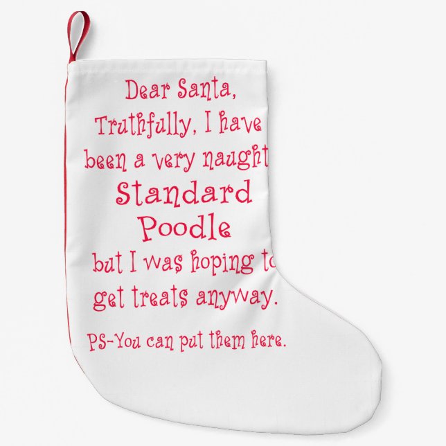 Naughty Standard Poodle Small Christmas Stocking (Front)