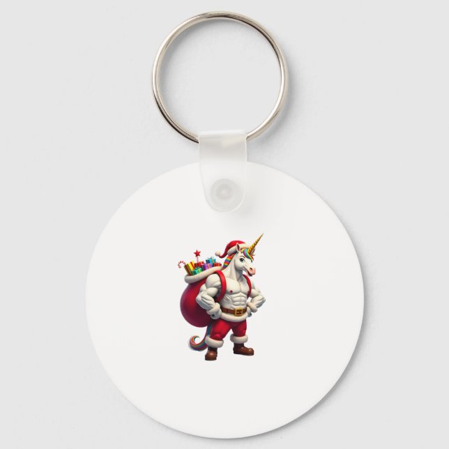Naughty Unicorn Pun Funny Family Christmas Morning Keychain (Front)