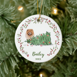 Naughty Watercolor Chow Chow Dog Photo Memory Ceramic Ornament