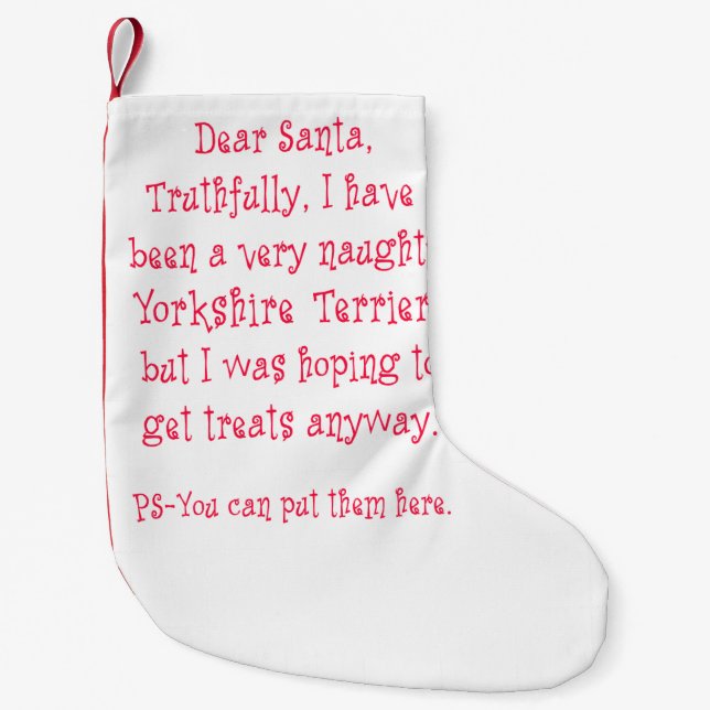 Naughty Yorkshire Terrier Small Christmas Stocking (Front)