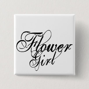 Naughy Grunge Script - Flower Girl Black 2 Inch Square Button