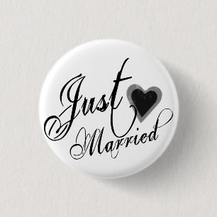 Naughy Grunge Script - Just Married Heart Black 1 Inch Round Button