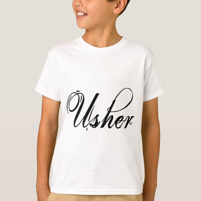 Naughy Grunge Script - Usher Black T-Shirt (Front)