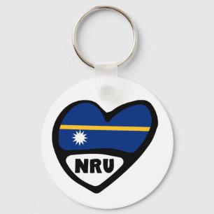 Nauru Country Code Flag Heart Keyring, NRU Keychain