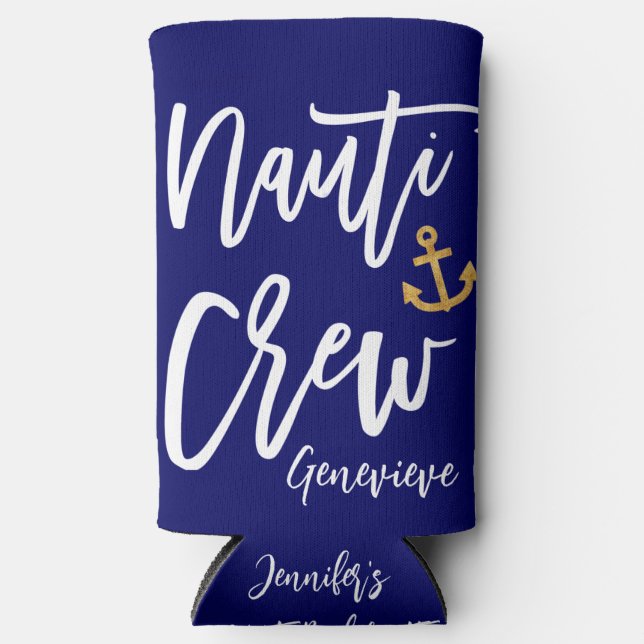 Nauti Crew | Funny Nautical Bridesmaid  Seltzer Can Cooler (Front)
