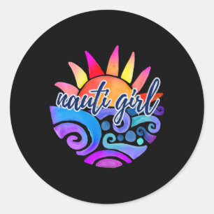 Nauti Girl Funny Nautical Tropical Sailing Boating Classic Round Sticker