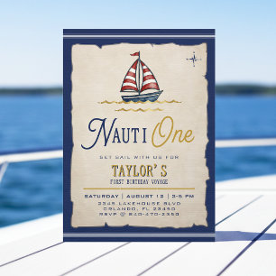 Nauti One Sailboat 1st Birthday Party Invitation