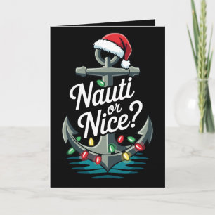 Nauti Or Nice Christmas Anchor Santa Hat Lights Card