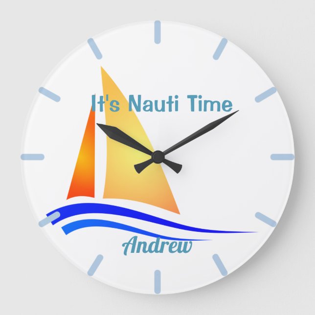 Nauti Thoughts Nautical Sailboat Large Clock (Front)