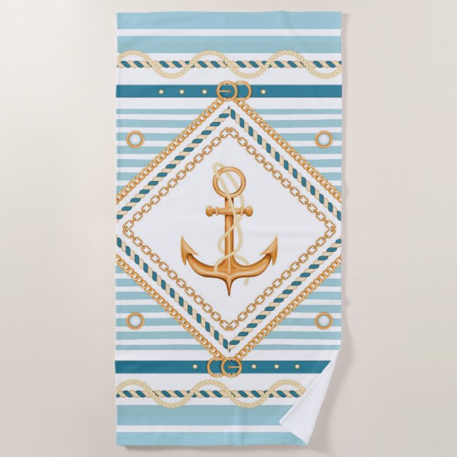 Nautica Anchor and Stripes Beach Towel (Front)