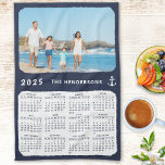Nautical 2025 Calendar Family Photo Navy Blue Kitchen Towel<br><div class="desc">Create a navy blue and white nautical 2025 kitchen towel calendar with photo and family name. Use the template to personalize it with ease. This Sunday through Saturday 2025 calendar is a practical gift idea for Christmas,  New Year,  Thanksgiving Day or any occasion.</div>