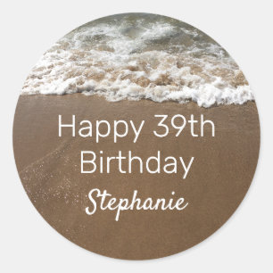 Nautical 39th Happy Birthday Custom Age Beach Classic Round Sticker