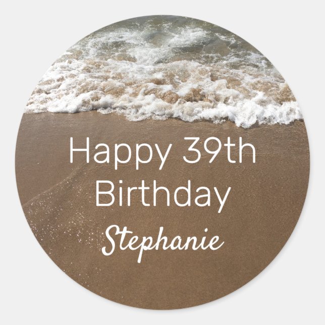 Nautical 39th Happy Birthday Custom Age Beach Classic Round Sticker (Front)