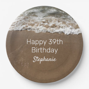 Nautical 39th Happy Birthday Custom Age Beach Paper Plate