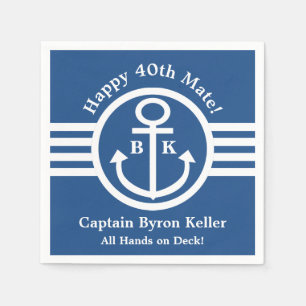 Nautical 40th Birthday Party for Captain or Mate Napkin
