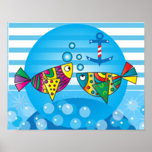 Nautical Abstract Colourful Fish Design Poster