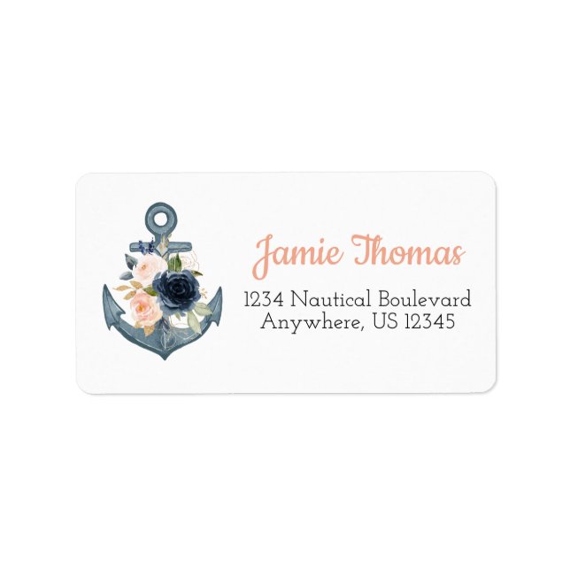 Nautical Address Labels with Floral Anchor (Front)