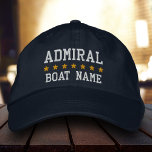 Nautical Admiral Your Boat Name Blue Embroidered Hat<br><div class="desc">Nautical Blue Admiral Your Boat Name Personalized Baseball Cap</div>