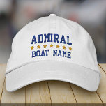 Nautical Admiral Your Boat Name White Embroidered Hat<br><div class="desc">Nautical Admiral Your Boat Name Personalized Baseball Cap White</div>