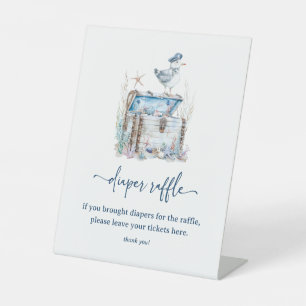 Nautical Ahoy Baby Shower Diaper Raffle  Pedestal Sign
