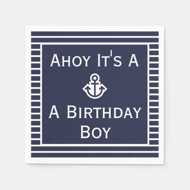 Nautical Ahoy It's A Birthday Boy Striped Napkins (Front)