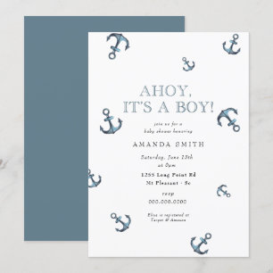 Nautical Ahoy It's a Boy Navy Anchor Baby Shower Invitation