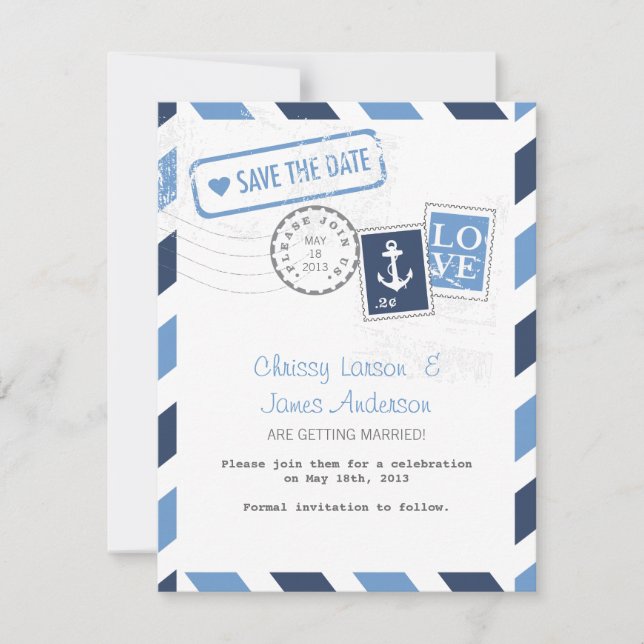 Nautical Airmail Card Save the Date (Front)