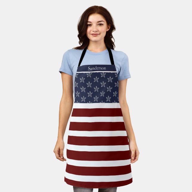 Nautical American Flag Red White Blue Starfish  Apron (Worn)