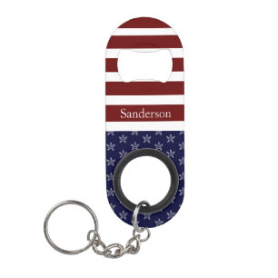 Nautical American Flag Red White Blue Starfish  Cr Keychain Bottle Opener