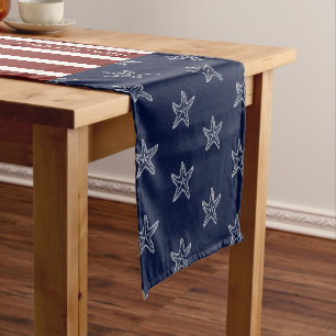 Nautical American Flag Red White Blue Starfish Short Table Runner