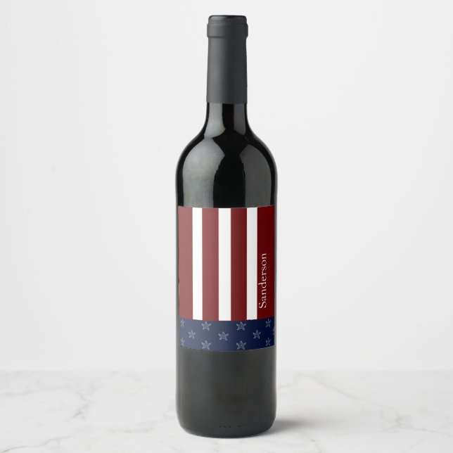 Nautical American Flag Red White Blue Starfish Wine Label (Front)