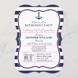 Nautical Ancho;l Navy & Pink Retirement Party Invitation