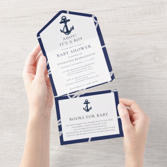 Nautical Anchor Ahoy A Boy Baby Shower All In One Invitation (Tearaway)