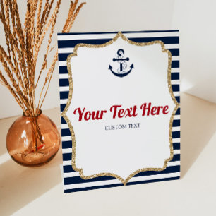 Nautical Anchor Ahoy Custom Text Table Party Sign