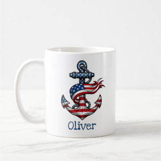 Nautical Anchor American Flag  Coffee Mug