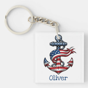Nautical Anchor American Flag Keychain