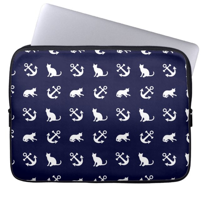 Nautical anchor and cats laptop sleeve (Front)