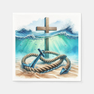Nautical Anchor and Cross In Ocean Water Napkin