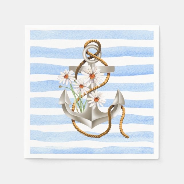 Nautical Anchor and Daisies Napkin (Front)
