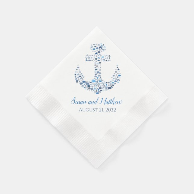 Nautical Anchor and Fish Custom Wedding Napkins (Corner)