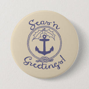 Nautical Anchor and Holly   Holiday 3 Inch Round Button