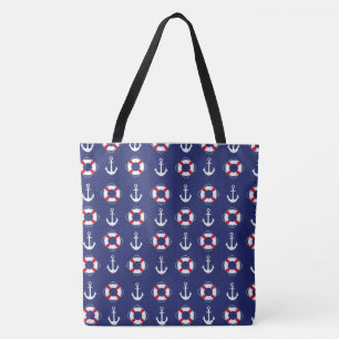 Nautical Anchor and Lifesaver Tote Bag