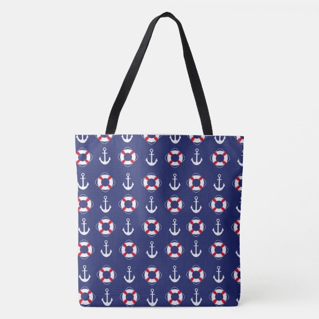 Nautical Anchor and Lifesaver Tote Bag (Front)